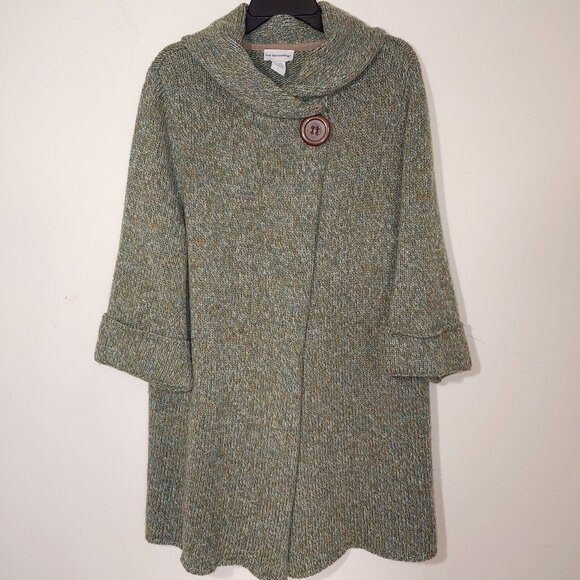 Soft Surroindings Wool Blend 3/4 Cuffed Sleeve Oversized Jacket Marled Green L - Picture 1 of 8